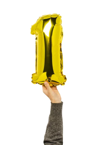 Balon Numer Trzyma Rękę Odosobnionym Tle Wesele Koncepcyjne Walentynki Strefa — Zdjęcie stockowe