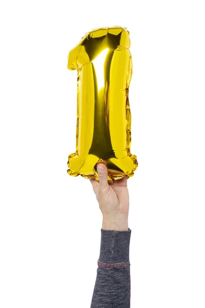 Luchtballon Nummer Houdt Hand Een Geïsoleerde Achtergrond Concept Bruiloft Valentijnsdag — Stockfoto