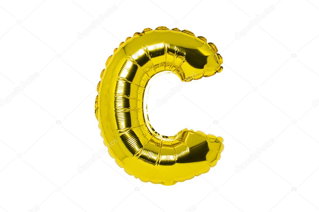 Golden air balloon, letter C on a white isolated background. Concept holiday, birthday, anniversary.