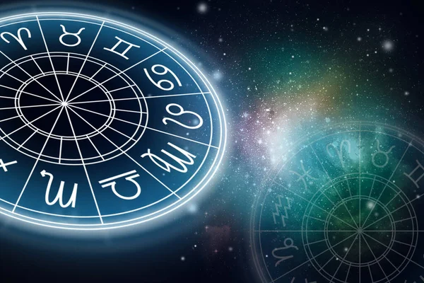 Signes Astrologiques Zodiaque Pour Horoscope Sur Fond Ciel Étoilé Illustration — Photo