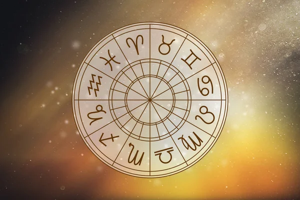 Circolo Astrologico Con Segni Dello Zodiaco Uno Sfondo Del Cielo — Foto Stock