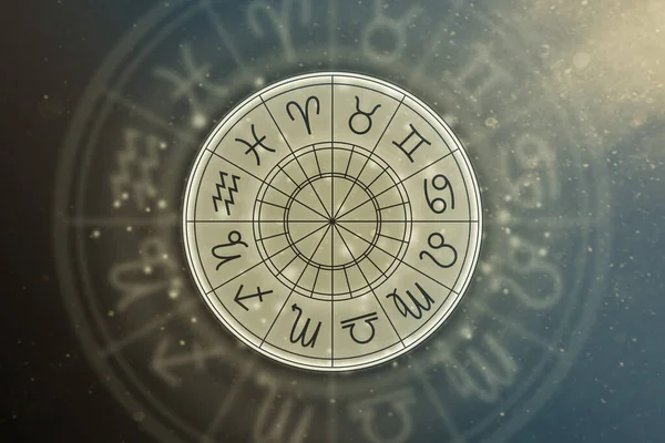 Círculo Astrológico Con Los Signos Del Zodíaco Sobre Fondo Del — Foto de Stock