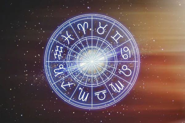 Astrologické Znaky Zvěrokruhu Pro Horoskop Pozadí Hvězdnaté Oblohy Ilustrace — Stock fotografie