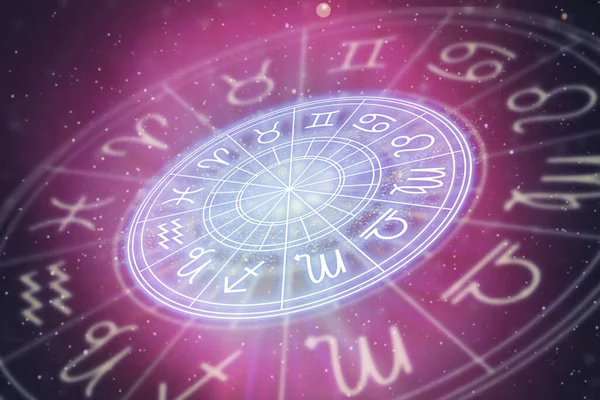 Astrological signs of the zodiac for the horoscope on the background of the starry sky. Illustration.