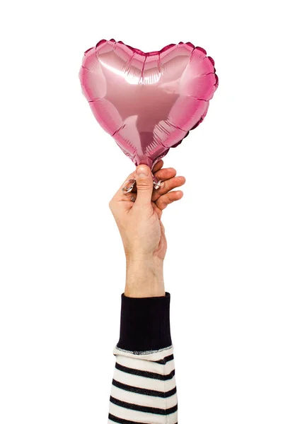 Ballon Air Rose Tenu Par Une Main Sur Fond Isolé — Photo