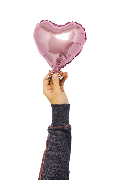 Ballon Air Rose Tenu Par Une Main Sur Fond Isolé — Photo