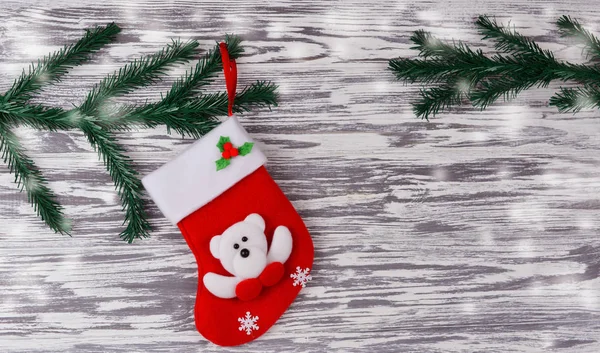 Kırmızı şenlikli çorap. Noel Baba çizmeler 