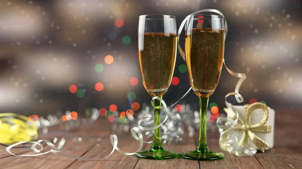 Hermosas copas con champán para el nuevo año —  Fotos de Stock