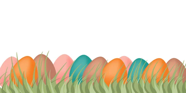 Background with eggs with a pattern on the grass — Stock Vector