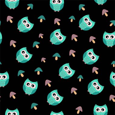 güzel çocuk desen bir baykuş ve mantar ile