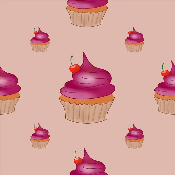 Beau motif sans couture avec une nourriture délicieuse, gâteau sucré avec — Image vectorielle