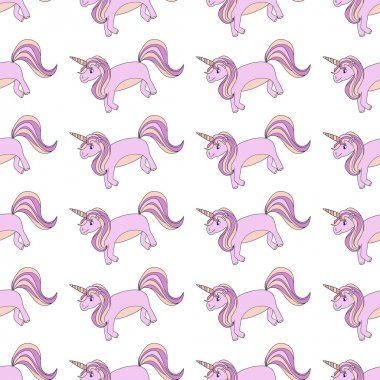 Beyaz arka plan tek boynuzlu atlara pembe üzerinde vektör seamless modeli 