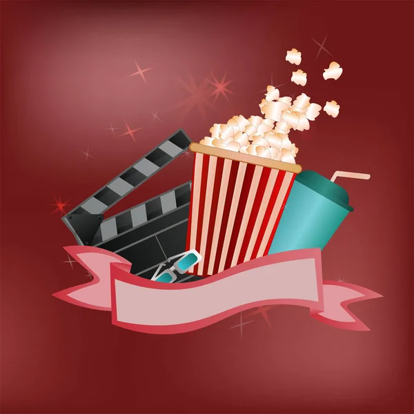 Vektor-Plakat für Werbung für Kino oder Film auf rotem Hintergrund — Stockvektor