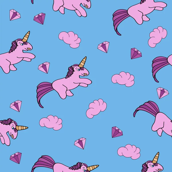 Vector patrón sin costuras sobre un fondo rosa unicornio ponis rosa — Vector de stock