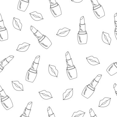 bir kalem siyah baskı ve beyaz zemin üzerine Tekstil için boyalı seamless modeli parlak dolgun dudaklar ve ruj turkuaz vektör