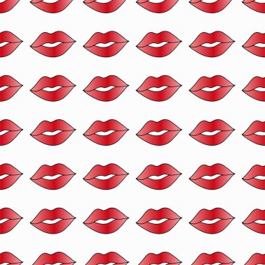 vektör yazdırma ve beyaz arka plan üzerinde Tekstil için parlak sulu kırmızı dudaklar ile seamless modeli