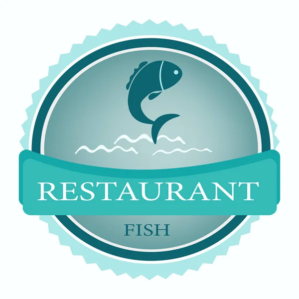 Restoran Adı Mavi Turkuaz Rengi Beyaz Arka Plan Üzerinde Balık — Stok Vektör