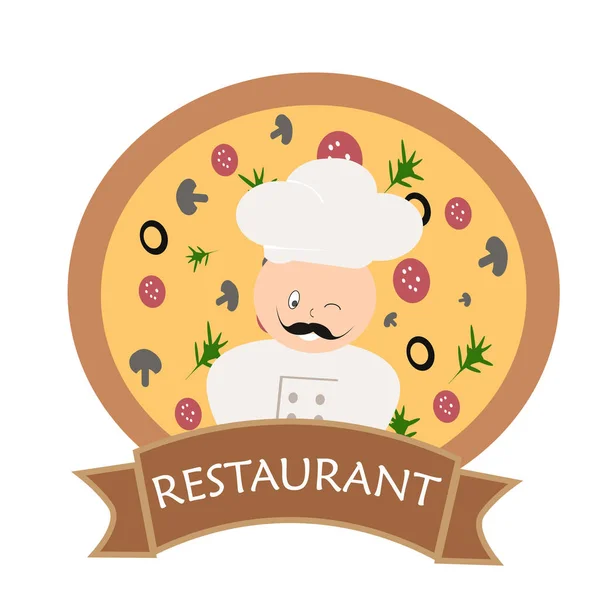 Logo Vektor Untuk Iklan Banner Untuk Koki Restoran Dengan Pizza - Stok Vektor