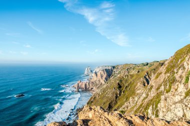 Cabo da Roca (Cape Roca) Batı Portekiz Atlantik kıyılarının görünümü