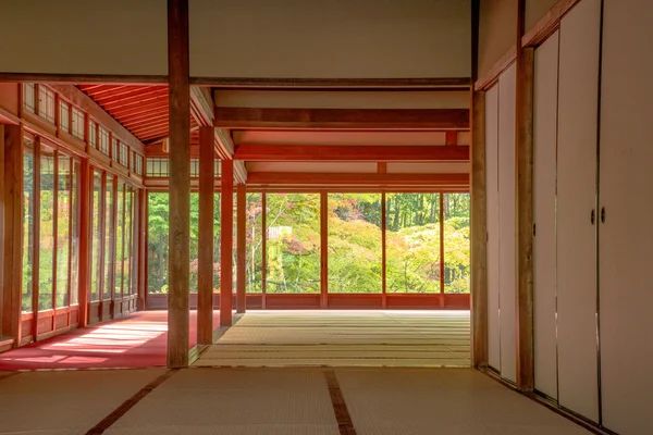 Japonya, Kyoto, Tenju bir tapınak Japonca akçaağaç ağaç ön planda, sonbahar