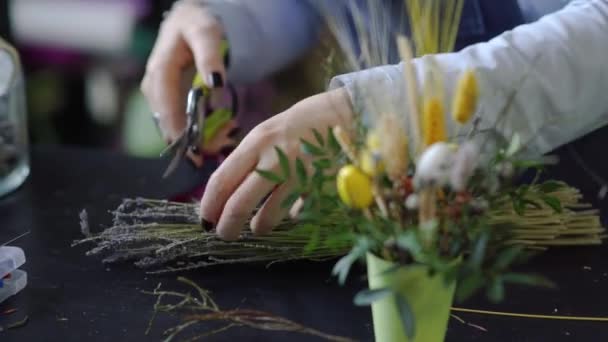 Florista organizar algumas flores — Vídeo de Stock