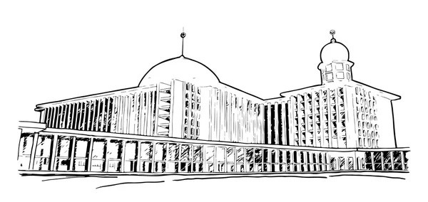 Een hand getrokken schets van Istiqlal moskee in Jakarta, Indonesië — Stockvector