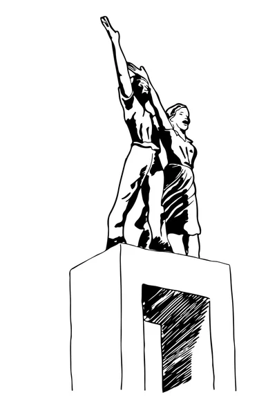 Bir el çizilmiş kroki Tugu Selamat Datang ve grafiğin hoş geldiniz heykel Jakarta, Endonezya.