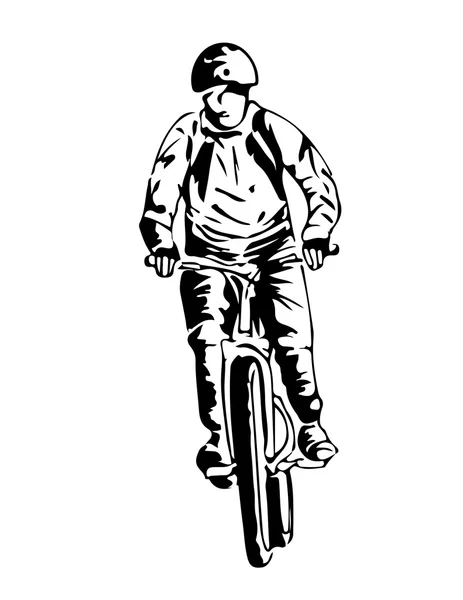 Croquis dessiné à la main d'un homme sur un VTT ou un vélo . — Image vectorielle