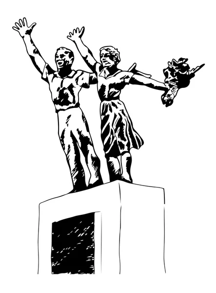 Bir el çizilmiş kroki Tugu Selamat Datang ve grafiğin hoş geldiniz heykel Jakarta, Endonezya.