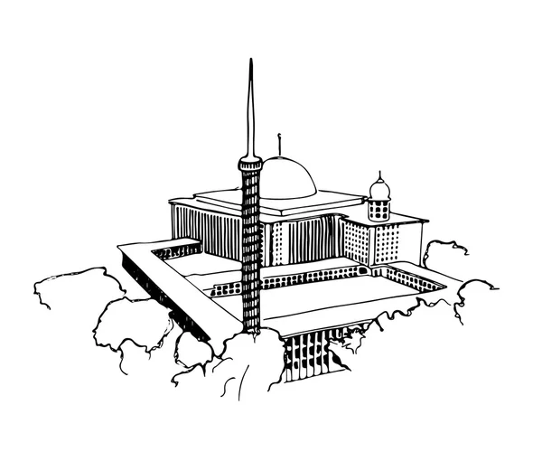 Bir el çizilmiş kroki İstiklâl Camii Jakarta, Endonezya — Stok Vektör