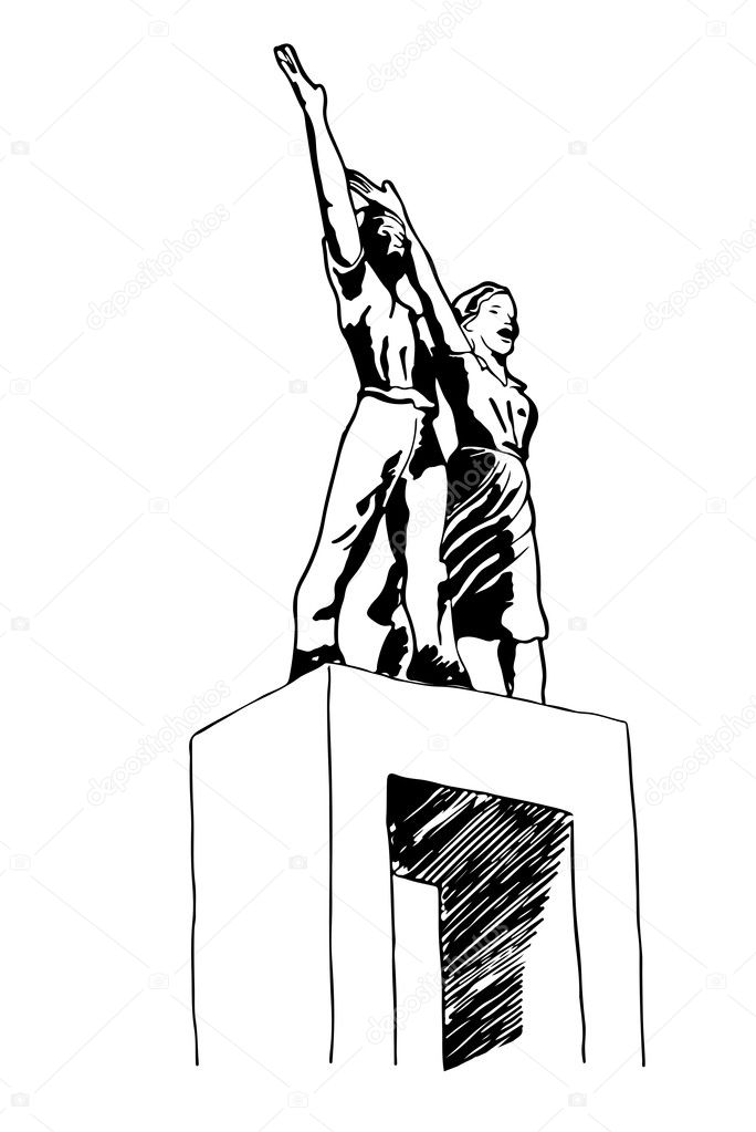 A hand drawn sketch graphic of Tugu Selamat Datang or Welcome Statue in Jakarta, Indonesia.