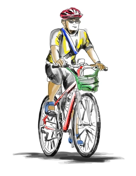 Croquis dessiné à la main d'un homme sur un VTT ou un vélo . — Image vectorielle