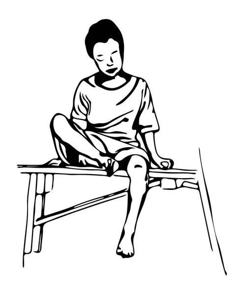 Un croquis d'un jeune garçon assis sur un banc . — Image vectorielle