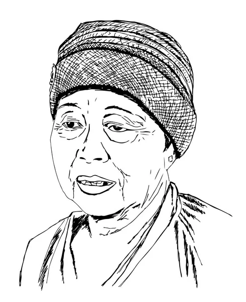 yaşlı bir kadın bir el çizilmiş kroki 