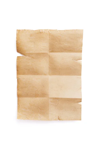 Vecchio pezzo di carta antico con poche linee di piega isolate su sfondo bianco. Vintage lettera o modello di messaggio con spazio di copia . — Foto Stock