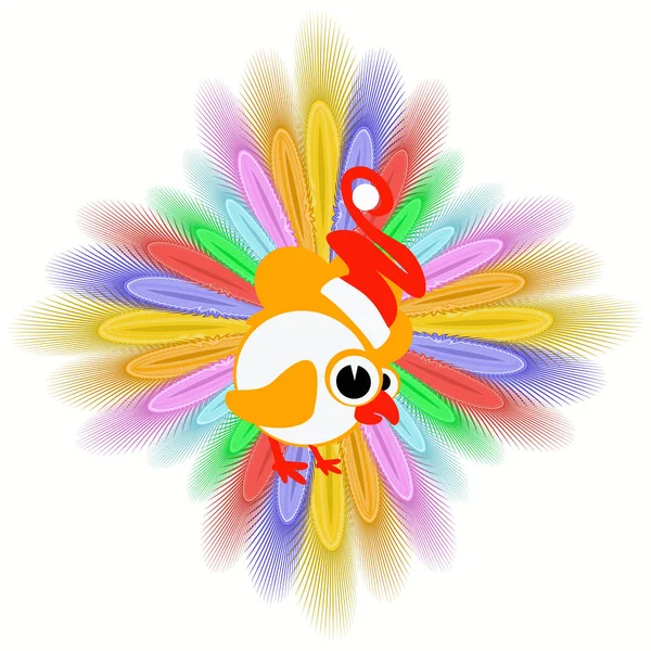 L'icona immagina un gallo in un berretto un pollo di gallo di Natale simbolo. con le piume. da spendere per il design, la stampa, le magliette. illustrazione vettoriale — Vettoriale Stock