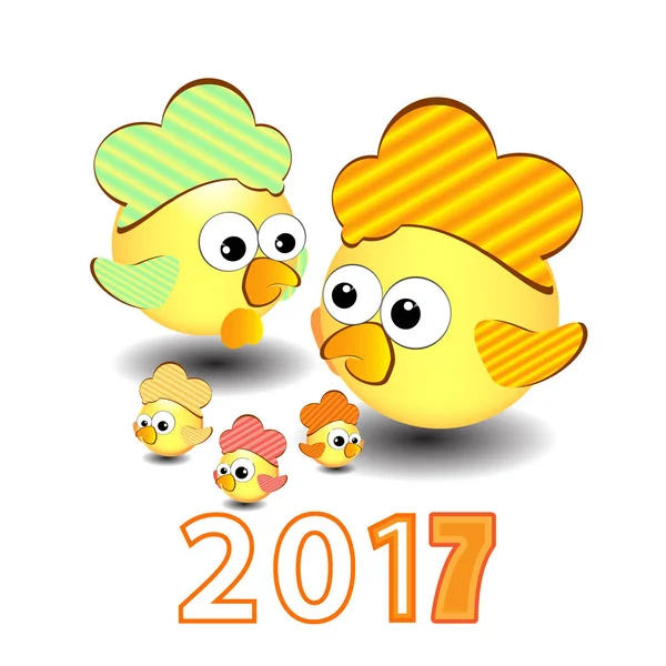 Five roosters flowers symbol calendar of 2017 — Stock Vector