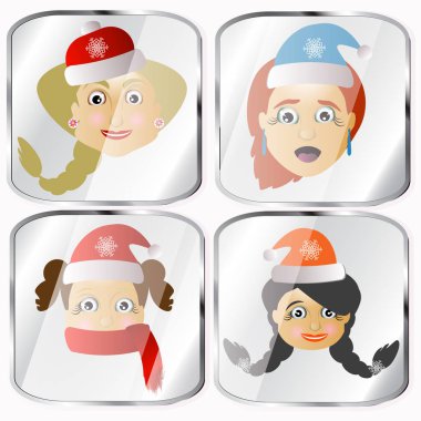 Simgeler, Resimler, pendents dört Bayan Noel Baba vektör gri bir arka plan üzerinde hakkında