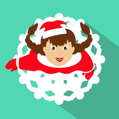 Kız Santa Claus arama yapar. bir etek bir form a kar tanesi. yeşil arka planı. basın, bir fanila, bir t-shirt için kullanmak için. illüstrasyon vektör Eps 10