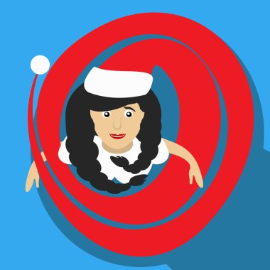 Noel Baba kız Noel Yılbaşı vektör çizim uzun Kalpaka kap basit görüntü simgesi ile Üstten Görünüm