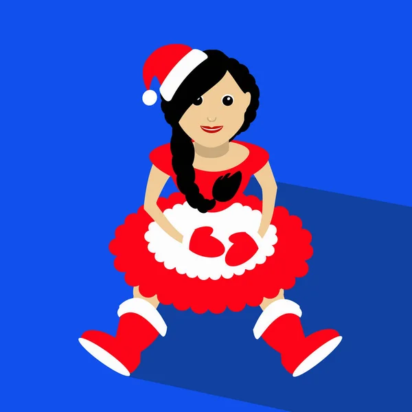 Santa girl Christmas New Year sitting on a blue background vector illustration — Stock Vector