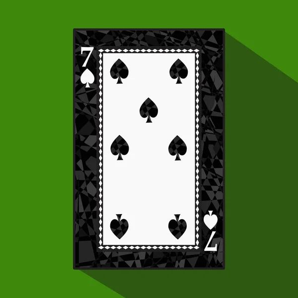 Carte da gioco. l'immagine dell'icona è facile. picco spide SETTE 7 circa confine regione scura. un'illustrazione vettoriale su sfondo verde. applicazione appuntamento per: sito web, stampa, t-shirt, tessuto, interno — Vettoriale Stock