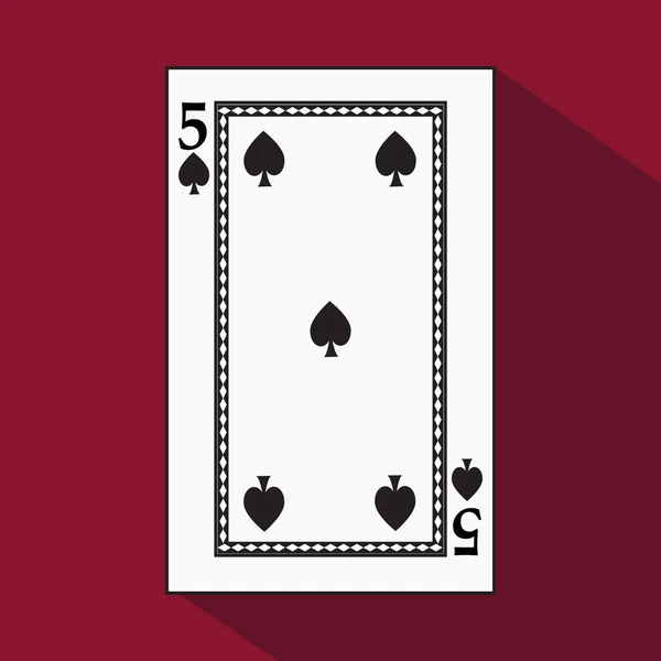 Playing card. the icon picture is easy. peak spide FIVE 5 with white a basis substrate. vector illustration on red background. application appointment for: website, press, t-shirt, fabric, interior, r — Stock Vector