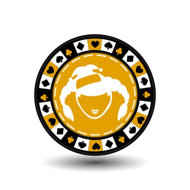 Poker chip yılbaşı yeni yıl. Simgesini Eps 10 vektör çizim kolayca ayırmak için beyaz bir arka plan üzerinde. Web siteleri, tasarım, Dekorasyon, yazdırma için kullanın. T çevresinde kız Noel Baba sarı daire