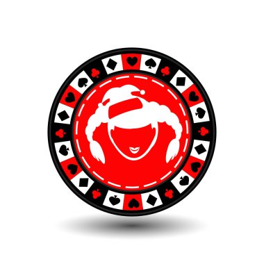 Poker chip yılbaşı yeni yıl. Simgesini Eps 10 vektör çizim kolayca ayırmak için beyaz bir arka plan üzerinde. Web siteleri, tasarım, Dekorasyon, yazdırma için kullanın. Kız Noel Baba kırmızı daire 