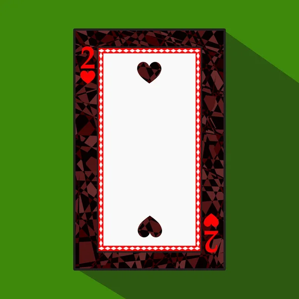 Spielkarte. das Symbolbild ist einfach. Herz zwei 2 über dunkle Gebietsgrenzen. eine Vektorillustration auf grünem Hintergrund. Bewerbungstermin für: Website, Presse, T-Shirt, Stoff, Interieur, Regis — Stockvektor