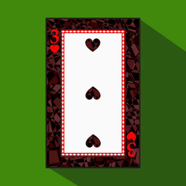 Playing card. the icon picture is easy. HEART THIRD3 about dark region boundary. a vector illustration on green background. application appointment for: website, press, t-shirt, fabric, interior, regi — Stock Vector