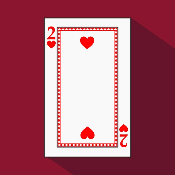 Carte da gioco. l'immagine dell'icona è facile. CUORE DUE 2 con bianco un substrato di base. illustrazione vettoriale su sfondo rosso. applicazione appuntamento per: sito web, stampa, t-shirt, tessuto, interno, registr — Vettoriale Stock