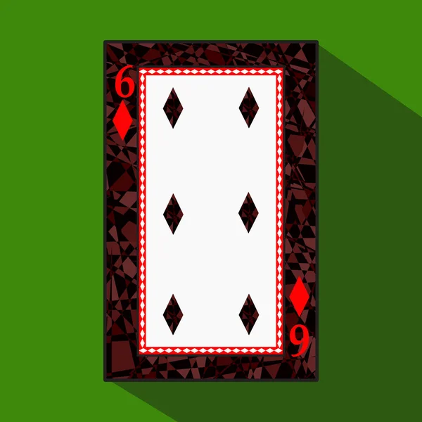Spielkarte. das Symbolbild ist einfach. Diamant sechs 6 über die dunkle Gebietsgrenze. eine Vektorillustration auf grünem Hintergrund. Bewerbungstermin für: Website, Presse, T-Shirt, Stoff, Interieur — Stockvektor