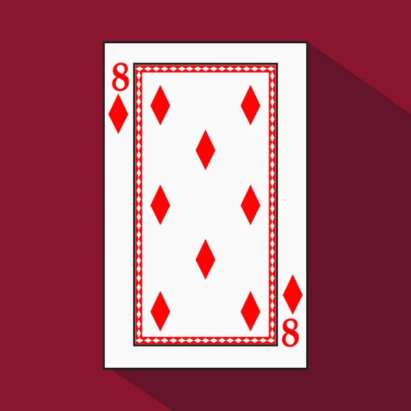 Spielkarte. das Symbolbild ist einfach. Diamant acht 8 mit weißem Untergrund. Vektor-Illustration auf rotem Hintergrund. Bewerbungstermin für: Website, Presse, T-Shirt, Stoff, Interieur — Stockvektor